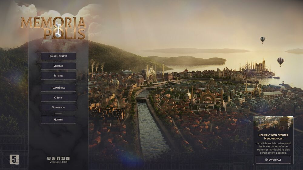Le menu du jeu vidéo Memoriapolis