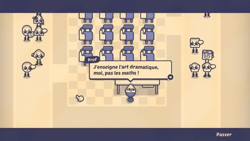 Une salle de classe avec la prof qui dit J'enseigne l'art dramatique moi, pas les maths dans le jeu Is This Seat Taken?