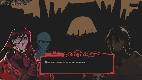 Discussion entre les trois protagonistes dans Crown Gambit