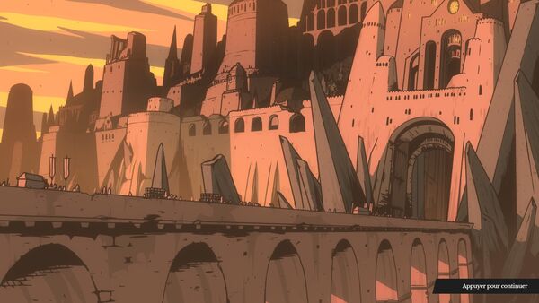 Traversée du pont pour entrer dans la capitale dans Crown Gambit